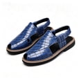thumbnail image 2 of Domuza Men’s Crocodile Embossed Split Toe Back Strap Sandals, Slip On Closed Front Leather Casual Mule Sandals with Block Flat Sole for Daily Summer Wear Dark Blue 8.5 (EU-42), 2 of 4