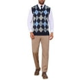 thumbnail image 2 of INSPIRE CHIC Men's Casual Knit Sleeveless V-Neck Plaid Argyle Sweater Vest M Navy Blue, 2 of 5