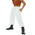thumbnail image 3 of PENGXIANG Women Autumn Casual Pants Solid Color Drawstring Elastic-Waist Long Trousers with Pockets M, 3 of 7