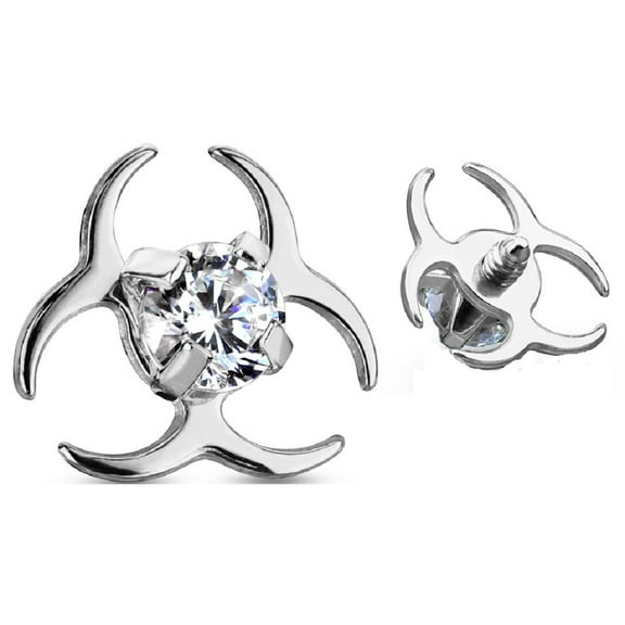 Dermal CZ Biohazard Symbol Internal Thread Anchor Top
