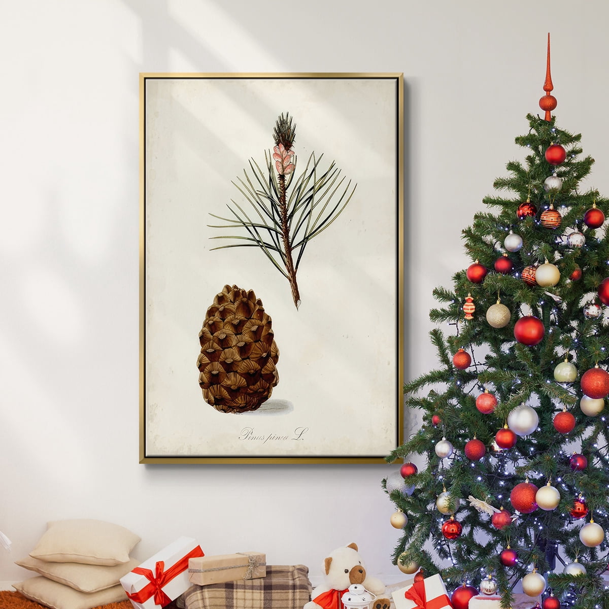 Antique Tree Study V - Framed Gallery Wrapped Holiday Canvas - 25 x 37 - Gold Frame