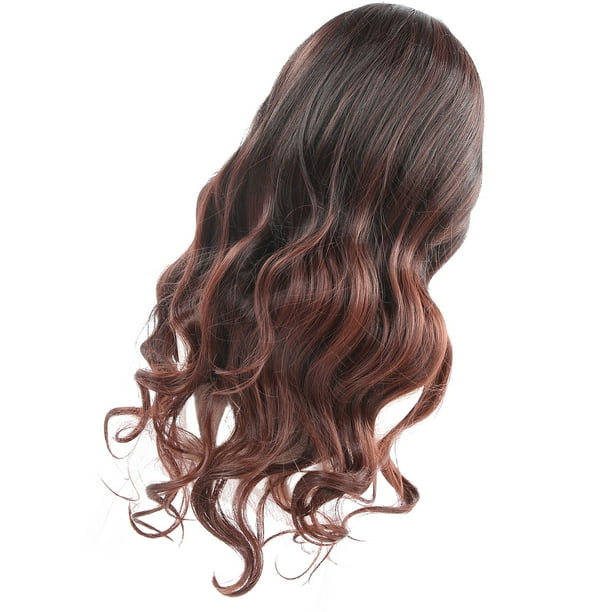 Peluca ondulada larga, ondulada ondulada ondulada peluca sintética de aspecto natural con flequillo de aire para la fiesta de cosplay
