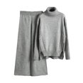 thumbnail image 2 of Jinhomg Thick Knitted Cotton Set for Women 2 Piece Thermal Comfy Fall Winter Outfits Casual Long Sleeve Turtleneck Tops with Elastic Waist Wide Leg Pants Winter Saving Gray Free Size, 2 of 6