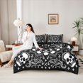 thumbnail image 4 of Castle Fairy Boho Gothic Skull 7-Piece Twin Bedding,Traditional Floral Bedding Comforter Set,Black Ivory,Black Reversible, 4 of 7