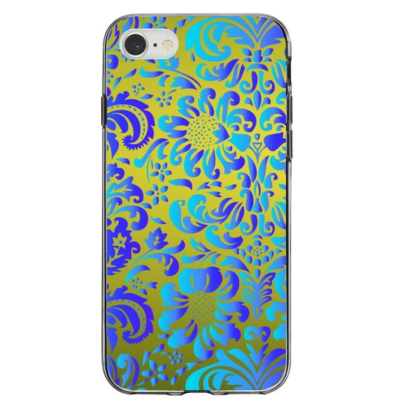 DistinctInk Clear Shockproof Hybrid Case for iPhone 7 8 SE (2020 Model) 4.7" Screen TPU Bumper Acrylic Back Tempered Glass Screen Protector - Green Blue Teal Floral Pattern