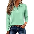 thumbnail image 2 of Qwertyu Women's Long Sleeve Polo Shirts Collared V Neck Golf Shirts Cotton Business Casual Work Tops Mint Green XL, 2 of 5