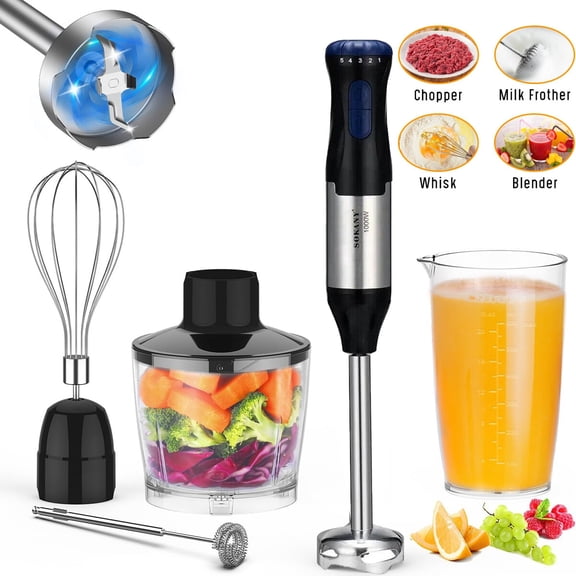 1000 Watt Hand Immersion Blender 5-in-1 Electric Kitchen Handheld Food Processor