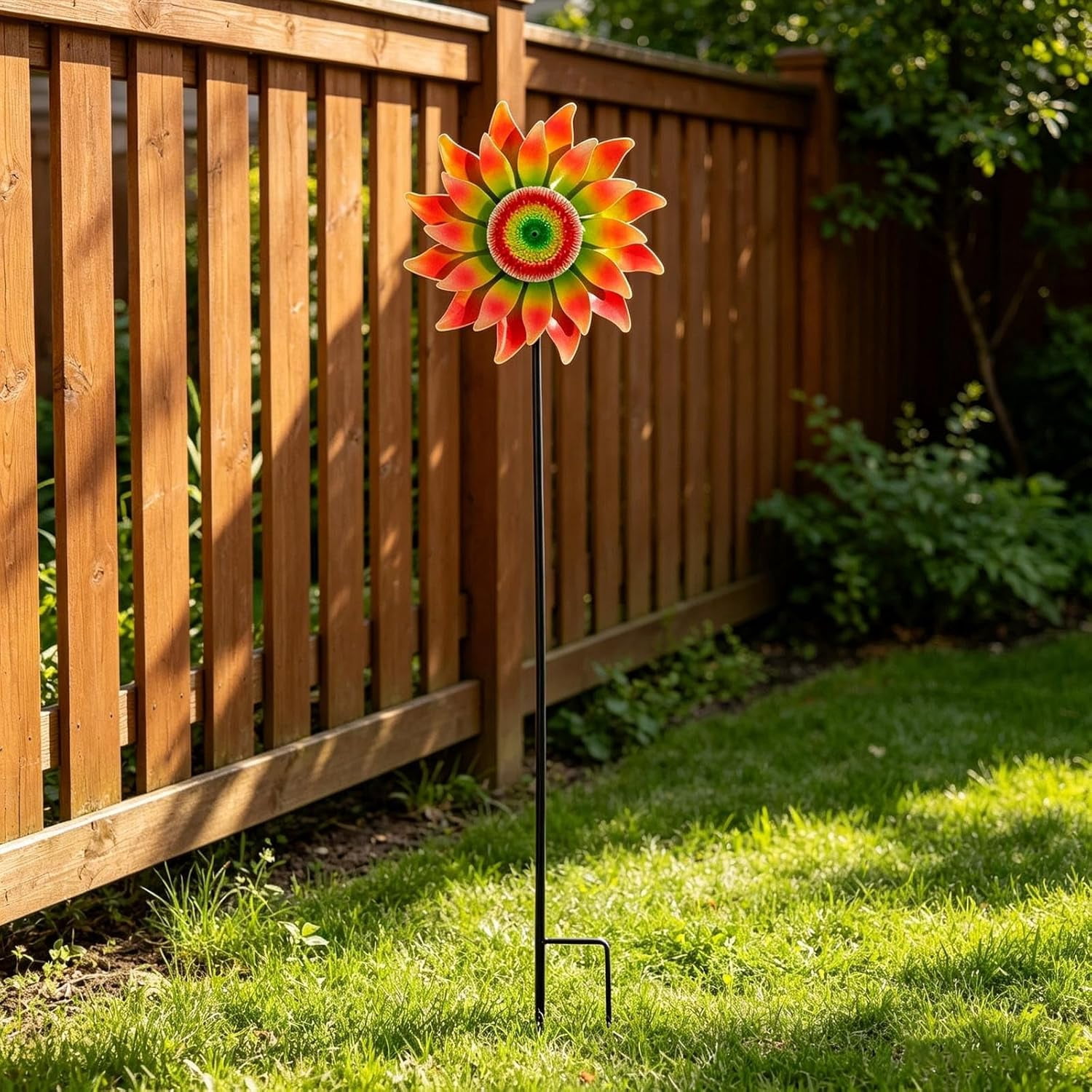48" Metal Pinwheel Wind Sculpture with Stake, 360° Rotating Windmill Yard Art, Sunflower Wind Spinners for Outdoor, Kinetic Wind Sculptures for Garden Lawn Backyard Patio Decoration(Q)