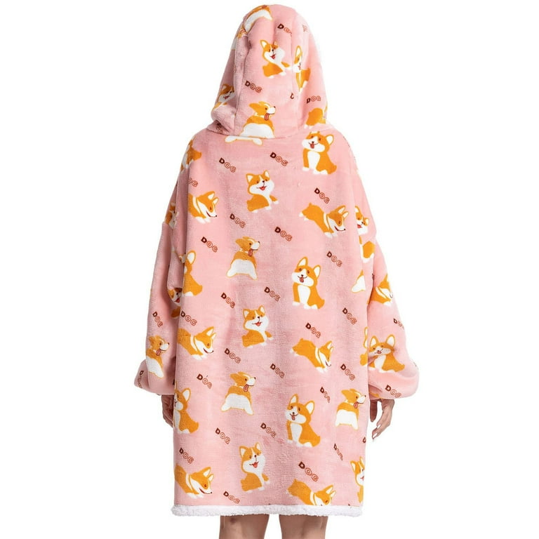 JiAmy Wearable Blanket Hoodie Sweatshirt for Women and Men Oversized Soft Warm Stylish Sherpa Flannel Blanket with Pocket One Size Fits All Teenager