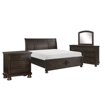 Oria Four Piece Queen Size Bedroom Set, Round Knobs, Transitional Style Dark Brown