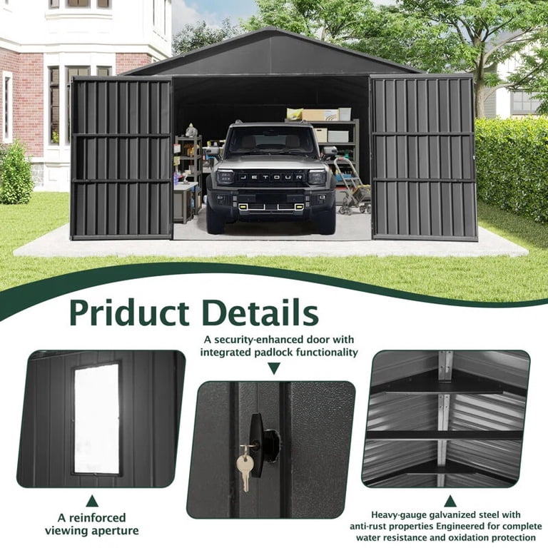 Domi Outdoor Living 12x20FT Outdoor Metal Garage Shed, Extra-Large