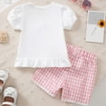 thumbnail image 2 of Toddler Girl Summer Clothes Baby Girl Cute Outfit Whale Embroidery Short Sleeve T-Shirt and Plaid Shorts Set, 2 of 6