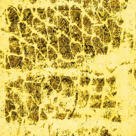 Ahgly Company Machine Washable Indoor Square Abstract Yellow Modern Area Rugs, 4' Square