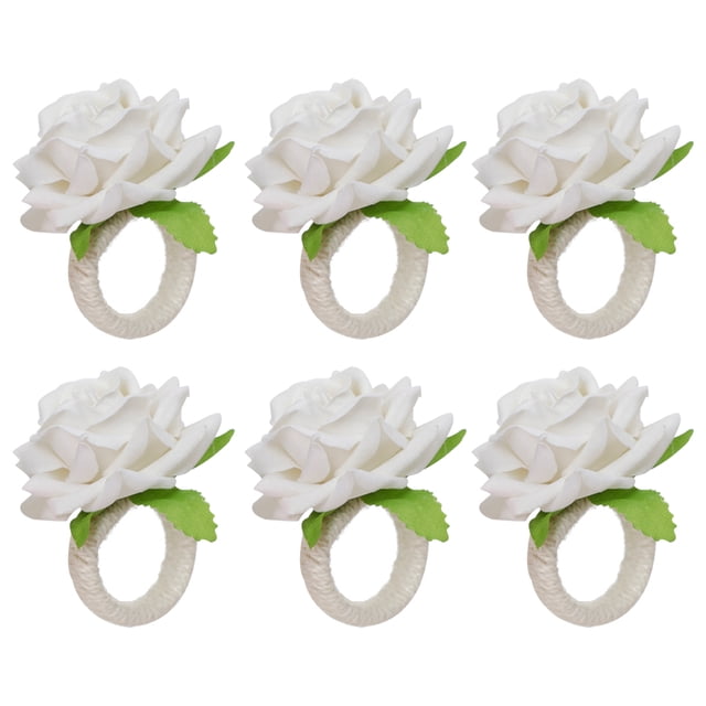 Bearachild Servilletero de flores artificiales de lino de 6 piezas, portátil, extraíble, reutilizable, soporte de escritorio para interiores, decoración Mostrada Blanco Bearachild HA059289-02