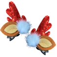 thumbnail image 1 of Pinzas para el pelo navideñas con cuernos de reno brillantes de Needzo, accesorios navideños con bola de pelusa, orejas de animal y purpurina, accesorio de fiesta de suéter feo, 2 pinzas, 7,6 x 7,6 cm, 1 of 5