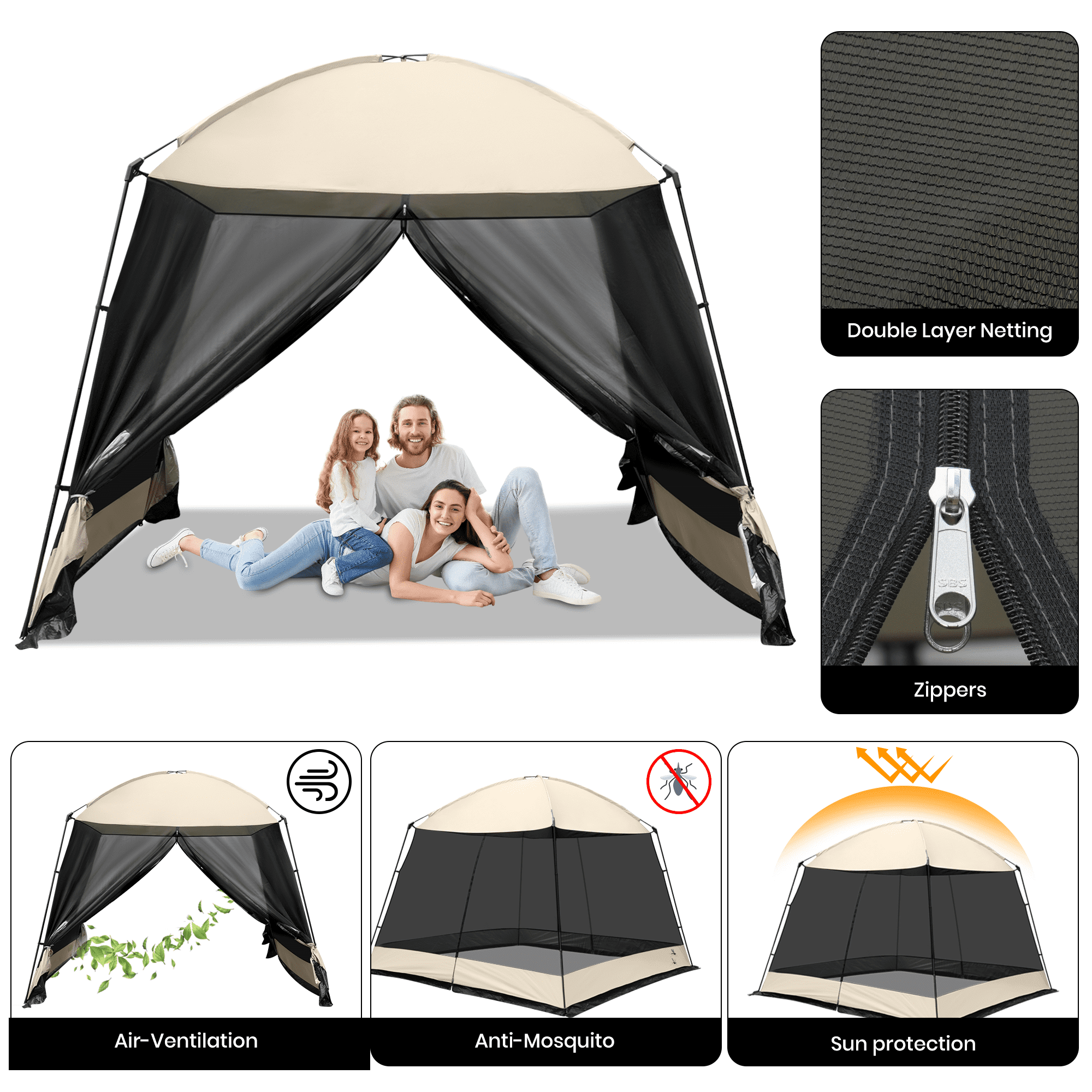 Screen House Room, GVDV 11x11 Ft Mesh Net Screen Tent Canopy, Easy Setup & Waterproof & Sunshade, Suitable for Camping Trip, Beach, Picnic
