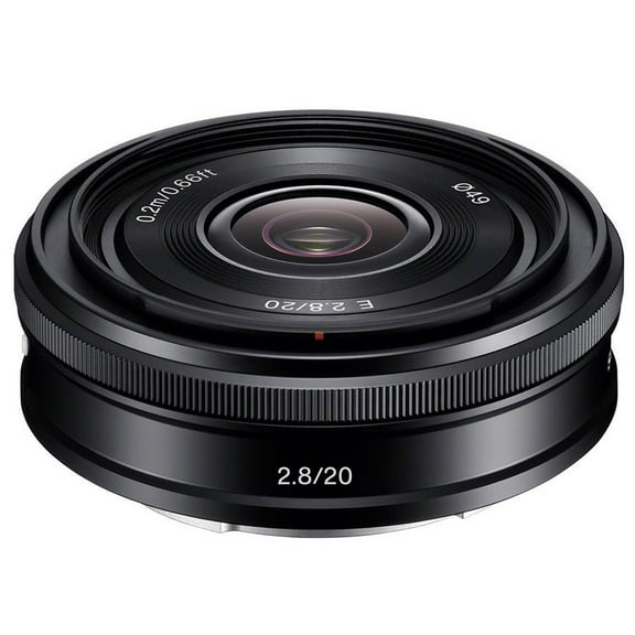Sony E 20mm f/2.8 Lens, Black, Bundle with 49mm Digital Essentials Filter Kit and 15x15" Lens Wrap