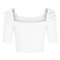 thumbnail image 3 of RYRJJ Women's Elegant Puff Short Sleeve Crop Tops Ribbed Knit Square Neck Basic Slim Fit T-Shirt Blouse(White,M), 3 of 5