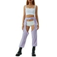thumbnail image 3 of Women Rave Chaps Buckles Bottomless Pants High Waist Wide Leg Belted Cargo Trousers, 3 of 9