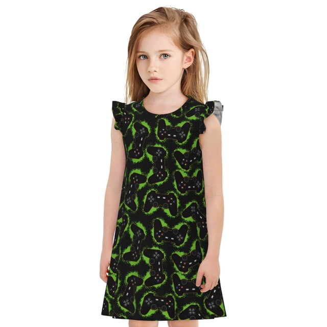 Balery Cool Gamepad Camisón de princesa para niñas, pijama de algodón con mangas abullonadas, suave y bonito.-Large
