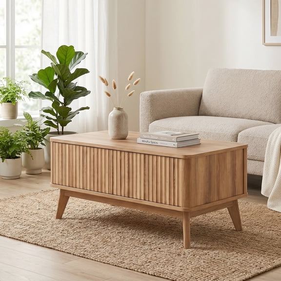LIVIZA 35.5 " Modern Fluted Lift Top Coffee Table with Hidden Storage, Rectangle Wood Center Table for Living Room