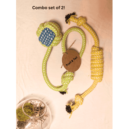 Trail & Tail Dog Rope Toys Set – Durable Chew Knot & Tug Ball for Medium/Large Dogs, Strong Chewers