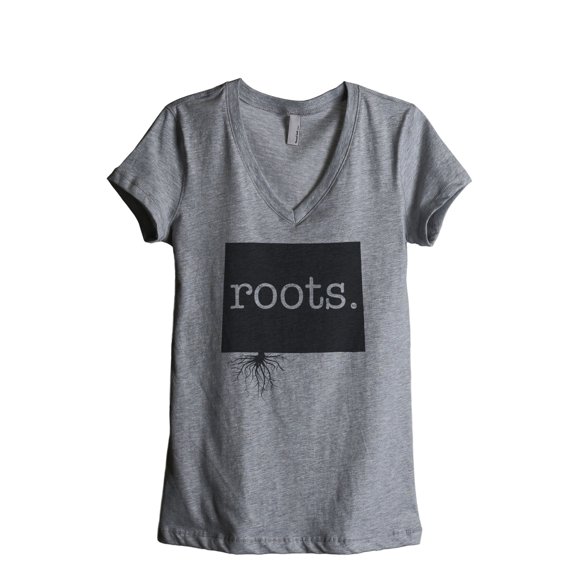 Thread Tank Home Roots State Wyoming WY Women's Relaxed V-Neck T-Shirt Tee Heather Grey Small