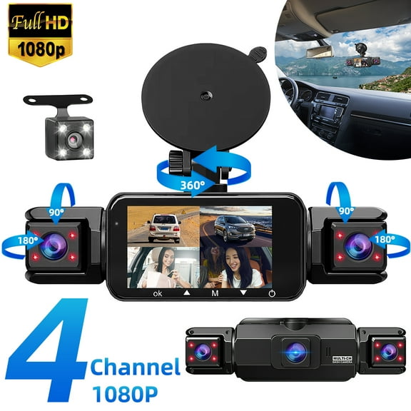 4 Channel 360° Dash Cam 1080P - 24H Parking Monitor, G-Sensor Loop Recording, 8 IR Night Vision, 4-in-1 IPS Car Camera for Truck Taxi SUV