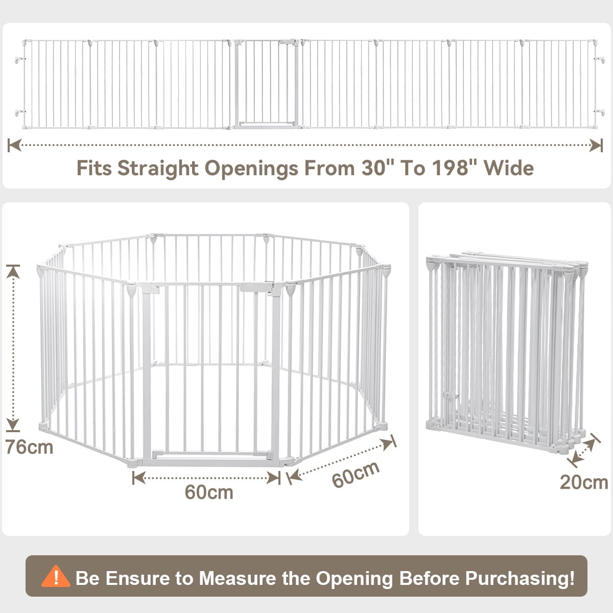 Pet Gates, Caveen Dog Playpen 8Panel 198" Extra Wide 30" Tall Fireplace Fence Playard, White