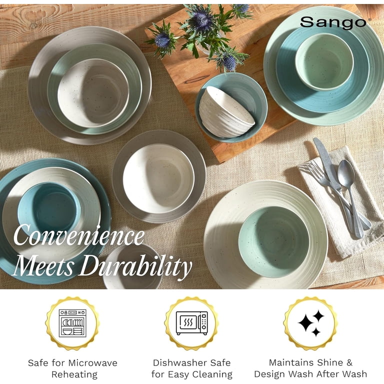 16-Piece Stoneware Dinnerware Set for 4, Chip-Resistant Plates and ...