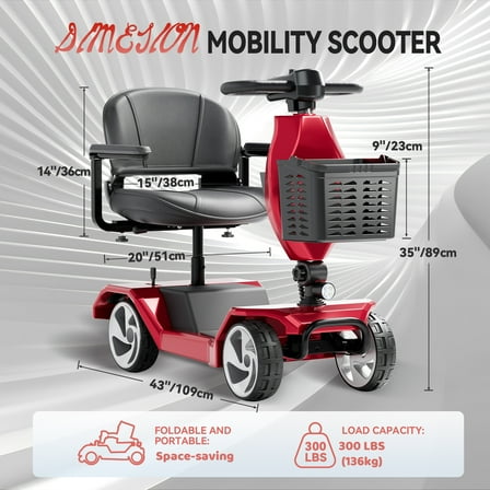 Edcsi Foldable Travel Motorized Scooter & Powered Electric Wheelchair - 4 Wheel Lightweight Mobility Scooter with Seat for Adults/Seniors