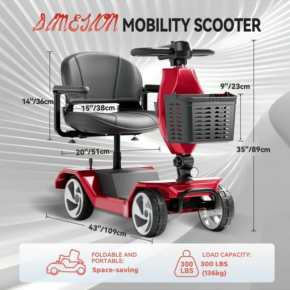 Edcsi Foldable Travel Motorized Scooter & Powered Electric Wheelchair - 4 Wheel Lightweight Mobility Scooter with Seat for Adults/Seniors