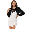 thumbnail image 1 of Chaqueta recortada Allegra K esponjosa con cuello de Peter Pan Negro M, 1 of 5