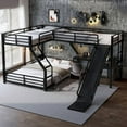 thumbnail image 2 of L-Shaped Twin XL over Queen Bunk Bed with Twin Size Loft Bed, Metal Triple Bunk Bed with Slide and USB Ports, Space-saving and Noise-free Design, Black, 2 of 10