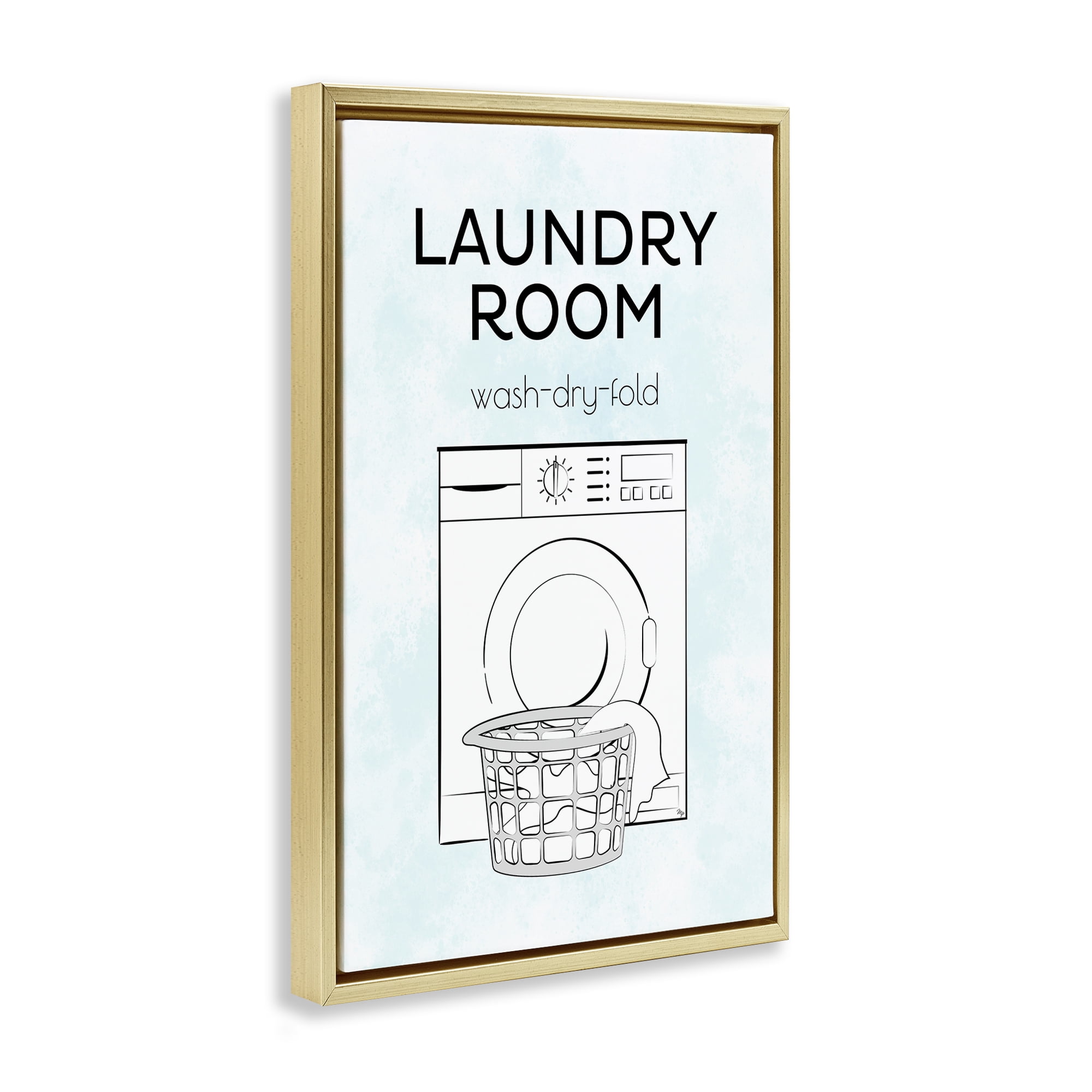 Stupell Industries Minimal Laundry Wash Dry Fold Bath & Laundry Painting Gold Floater Framed Canvas Art Print Wall Art, 17 x 25