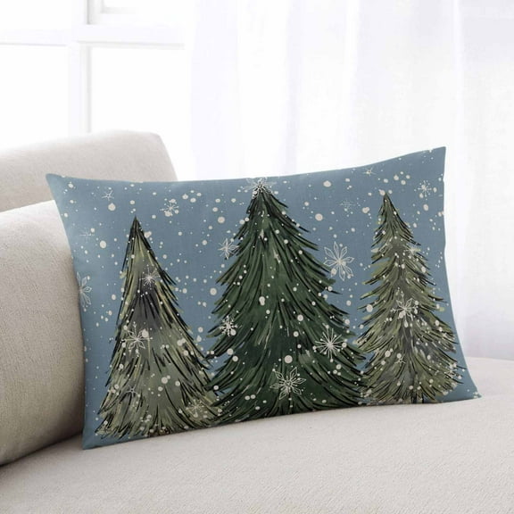 Blue Christmas Tree Throw Pillow Covers, Green Xmas Tree Snowflake Soft Breathable Pillow Cases with Invisible Zipper for Sleeping, Queen Size Pillowcases for Couch Bed Sofa Chair 20x30 Inches