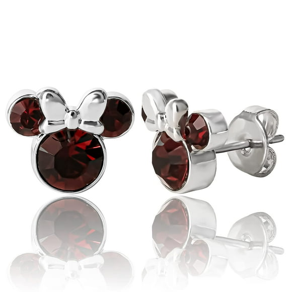 Pendientes de Minnie Mouse de Minnie Mouse de enero con cristal burdeos