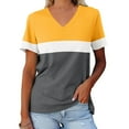 thumbnail image 2 of ZyeKqe Women 's T Shirts Short Sleeve Shirts Casual V Neck Summer Tops Color Block Loose Tees, 2 of 4