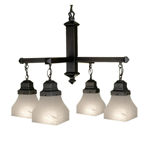 26 Inch Wide bungalow white alabaster swirl 4 lt Chandelier