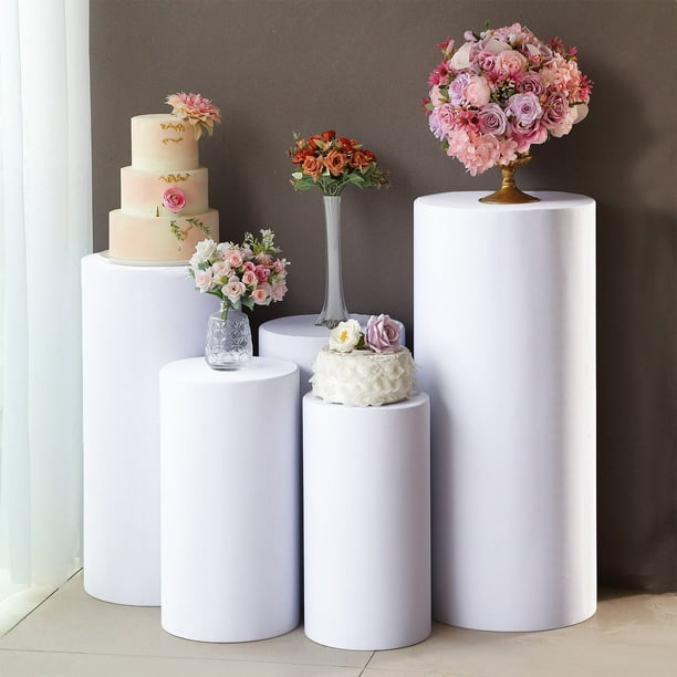 Efavormart Set of 5 | White Metal Cylinder Prop Pedestal Stands For Wedding Aisle, Round Plinth ...
