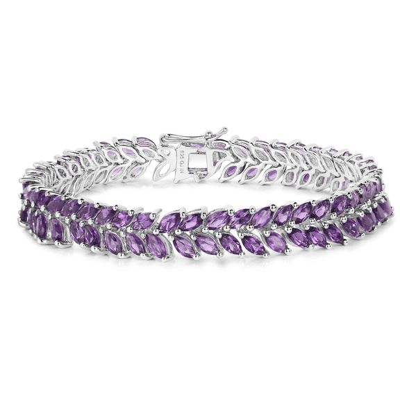 Natural Amethyst Silver Tennis Leaf Bracelet