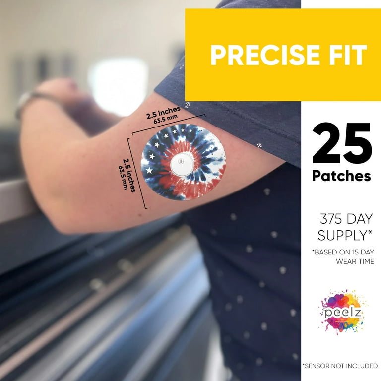 Freestyle Libre 3 Sensor Covers 25 Pack - US-Made Waterproof CGM Sensor  Patches for 14+ Days - Sensitive Skin Diabetic Patches for CGM - (Tie Dye  Pack) 