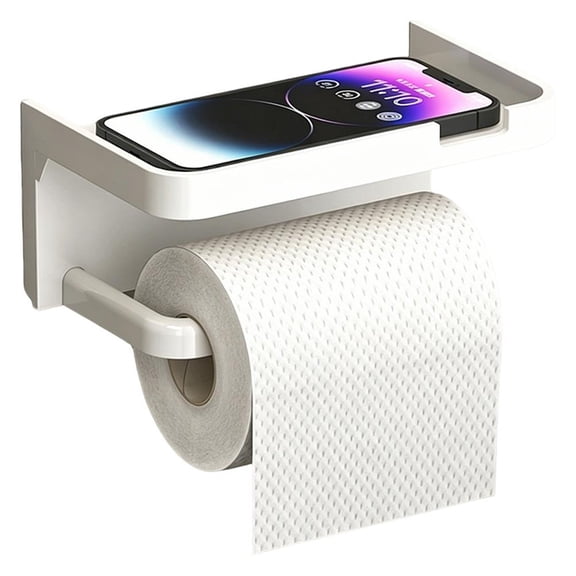 Toilet Paper Holder with Shelf, Self Adhesive Tissue Roll Holder Wall Mount for Bathroom RV, Toilet Roll Holder with Cover