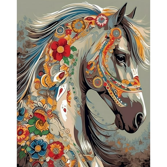 Paint by Numbers for Adults -Flower Horse (2)- Drawing Paintwork DIY Paint by Number Kits Art Crafts for Home Wall Decor 16"x20"