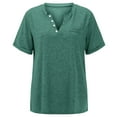 thumbnail image 2 of Dyfzdhu T Shirts for Women Loose Summer Tops V Neck Button Solid Color Short Sleeve Casual Tee Green, 2 of 3