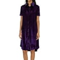 thumbnail image 3 of Feancey Velvet Shirt Dress for Women Lapel Button Down Short Sleeve Midi Dresses Summer Casual Loose Velour Dress Solid Color House Dresses Purple L, 3 of 7
