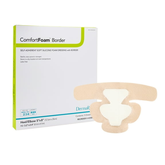 ComfortFoam Border Foam Dressing 5 x 8" Elbow / Heel with Border Waterproof Backing 43580 5 per Box