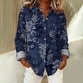 thumbnail image 5 of Blue Going Out Tops for Women Print Shirt Fashion Button Up Shirt Casual Top Long Sleeved Shirt, 5 of 6