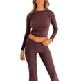 thumbnail image 3 of Women 2 Piece Outfit Long Sleeve Crew Neck Crop Top and Low Waist Yoga Pants Set Exercise Tracksuit, 3 of 4