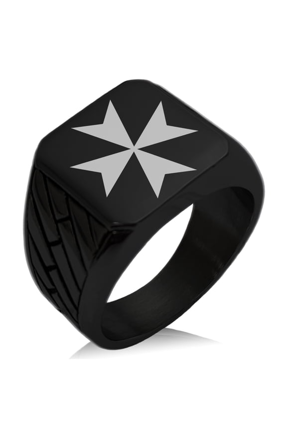 Stainless Steel Maltese Cross Geometric Pattern Biker Style Polished Ring